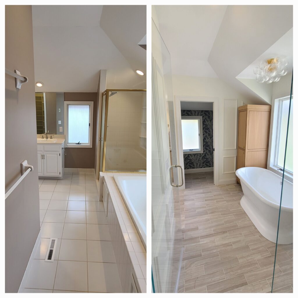 Before & After photo of a bathroom remodel